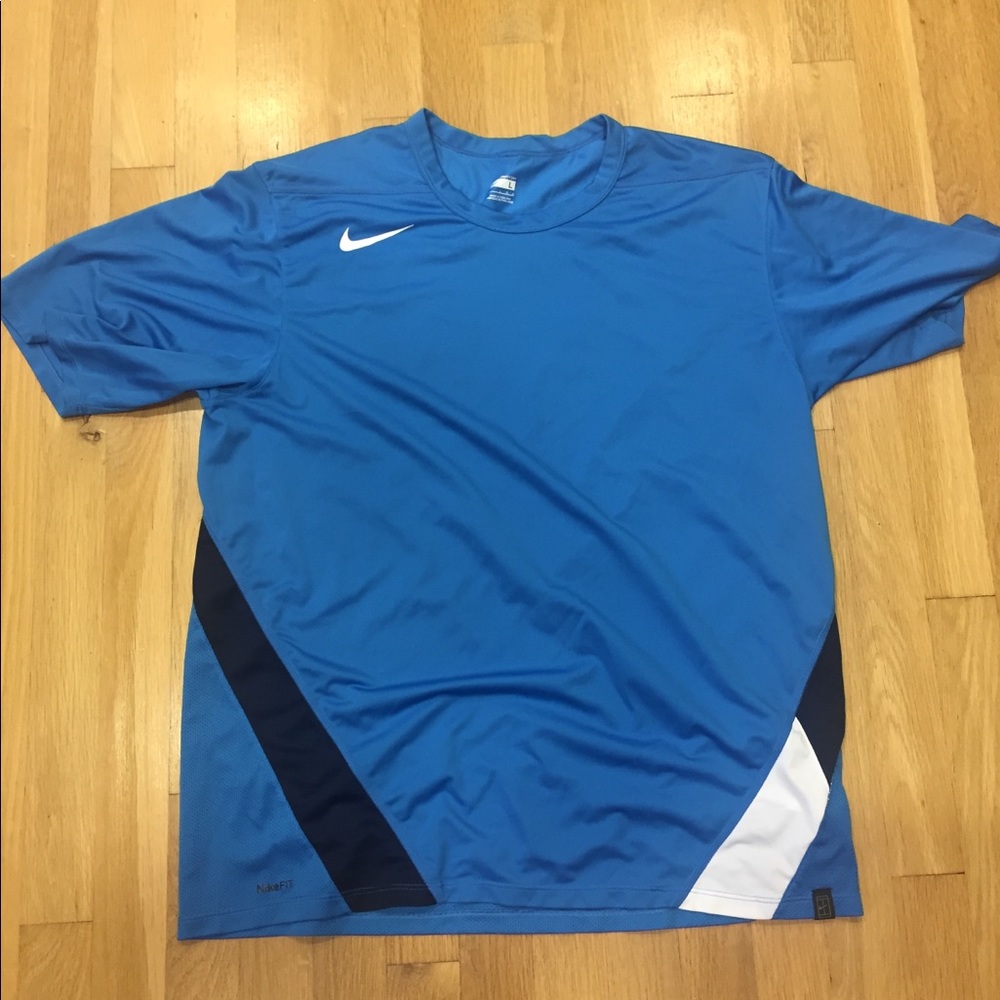 Nike Dri-Fit light blue white running shirt